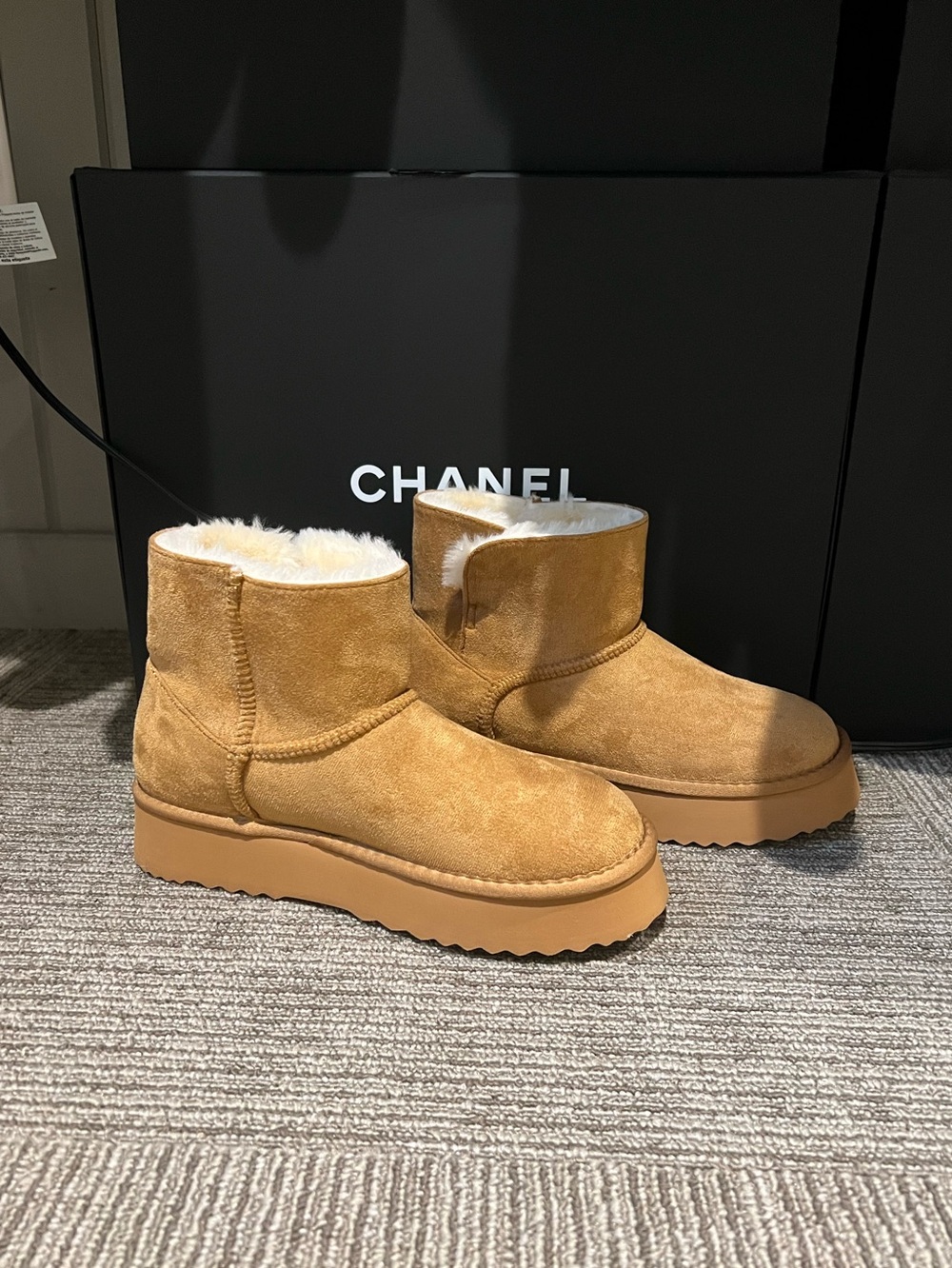 Suede Shearling Ankle Slippers in Tan